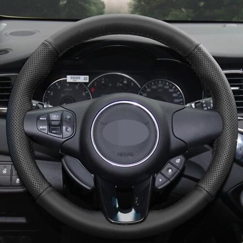 Hand-stitched Black Hige Soft Faux Leather Car Steering Wheel Cover for Kia Carens 2012 2013 2014 2015 2016 2017 2018 2019