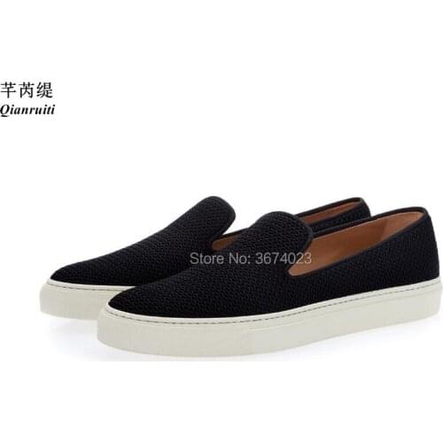 Qianruiti Zapatos Hombre Men Black Canvas Sneakers Slip On Plain Loafers Simple Thick Flats Casual Shoes Men