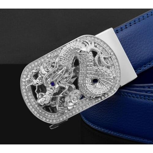 High Quality Dragon Zodiac Genuine Leather belt designer luxury brand corset belt famous Cowhide gold waist belt blue