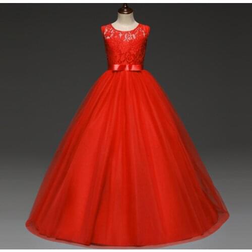 Girls Christmas Dress Red New Year Costume Lace Girls Tulle Wedding Dress Elegant Children Party Gown Kids Dresses for Girls