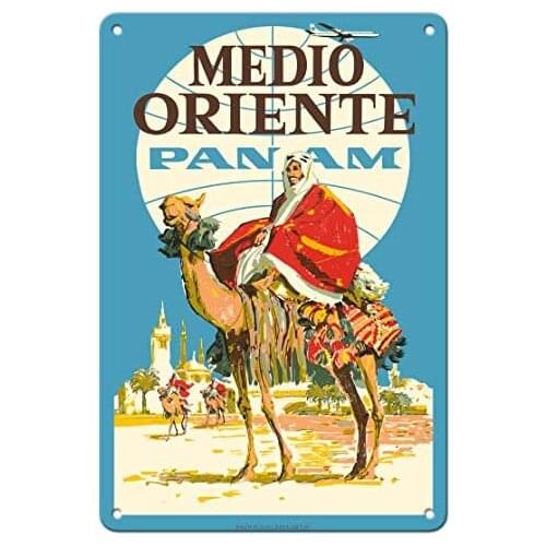 Middle East (Medio Oriente) - Camel Rider - Pan American World Airways - Airline c.1950s Metal Tin Sign