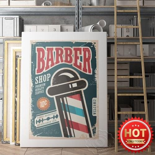 Barber Shop Vintage Art Collection Poster, Red White Blue Rotation Lamp Prints, Premium Quality Service Propaganda Decor Mural