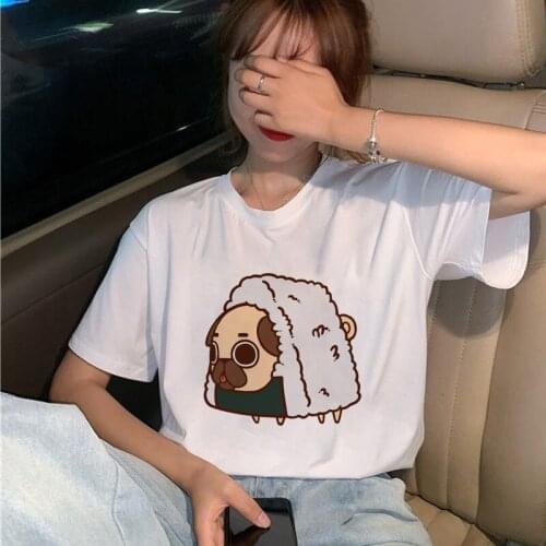 French Fighting Dog Food Print Womens T-shirt Short Sleeve Summer T-shirt Harajuku Graphic Casual Grunge T-shirt Female