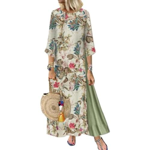 New Vintage Style Large Size Loose Cotton Dress For Women Grid Printing O- Neck Long-Sleeved Plussize Clothing 2021 Autumn