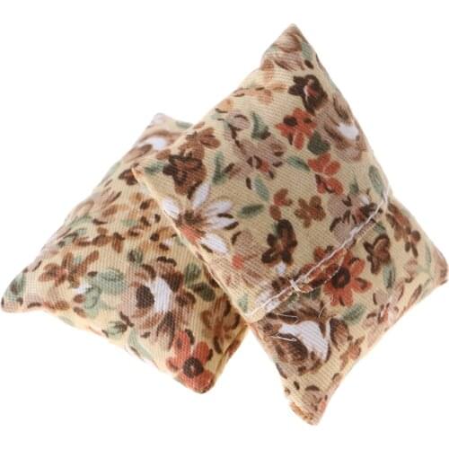 1/12 Dollhouse Mini Beige Floral Cushions Pillow for Dolls Sofa Bed Chair Bedroom Living Room Furniture Decor Kids Toys
