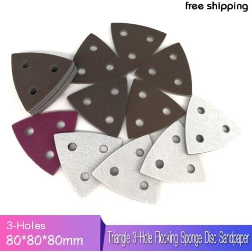 10Pcs Triangle 3-Hole Flocking Sponge Sanding Disc Sandpaper 80*80*80MM 300-2000 Grit Abrasive Tools for Polishing Grinding