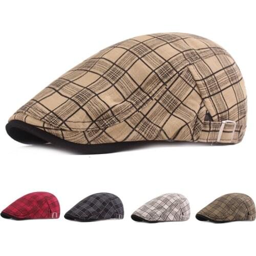 2021 Plaid Beret mens and womens Peaked Cap British Retro Spring Summer Casual Cotton Outdoor Newsboy Hat