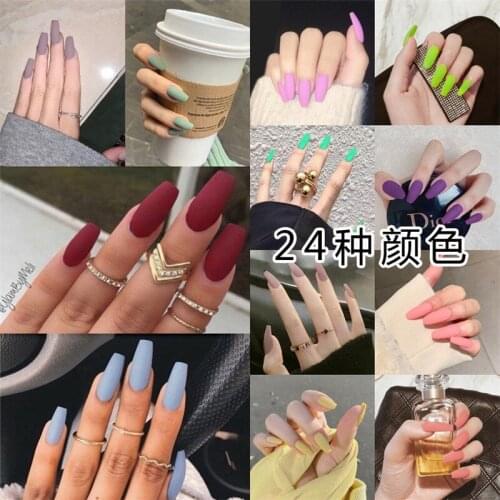 24pcs/box Full Cover fake Press on Nails Matte Yellow Pure Acrylic Frosted Ballerina acrylic for nails for Women and Girls