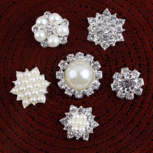 30pcs/lot 6styles Clear Alloy Crystal Flatback Buttons for Baby Girls Hair Accessories/Ornaments Bling Metal Rhinestone Buttons