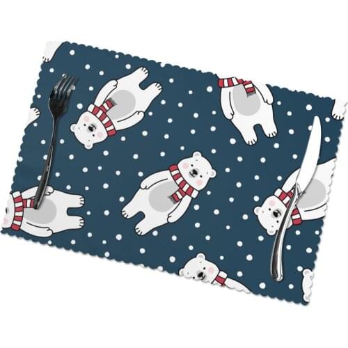 6 Pcs Placemat Cute Polar Bear Fabric Table Mats Tableware Kitchen Tool Table Mats