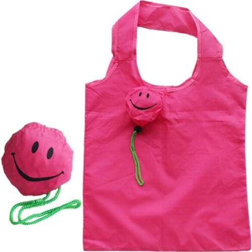 60PCS / LOT Smile Environmentally Creative Shopping Bag Polyester Cartoon Shopping Bags Reusable Folding Tote Bag