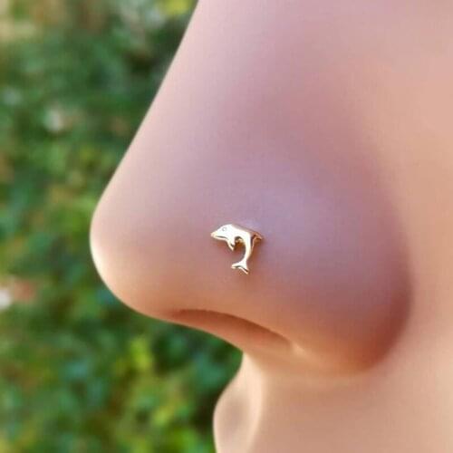 925 Sterling Silver dolphin nose pin fashion body piercing jewelry Nostril Stud 20pcs/pack