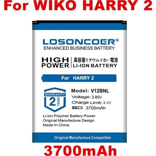 LOSONCOER 3700mAh V12BNL Replacement Battery For Wiko Harry 2 Harry2 Phone Batteries