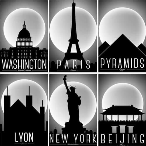 Huacan 5D Diamond Painting New Arrivals Moon City Full Diamond Embroidery Mosaic Text Landscape Handicraft Home Decoration