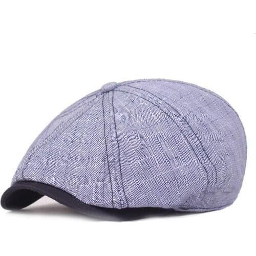 QBHAT Men Women Plaid Cotton Linen Berets Newsboy Ivy Hats Casual Flat Driving Golf Cabbie Caps Artistic Youth Hat Peaked Cap