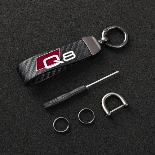 High-Grade Leather Car KeyChain 360 Degree Rotating Horseshoe Buckle Jewelry Key Rings for audi Q8 car Accessories