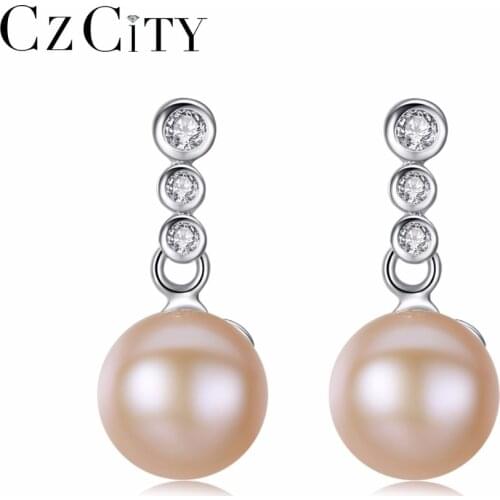 CZCITY 925 Silver Pearl Stud Earrings For Women Fashion Natural Pearl Ear Stud Birthday Gifts Party Gift for Girls Fine jewelry