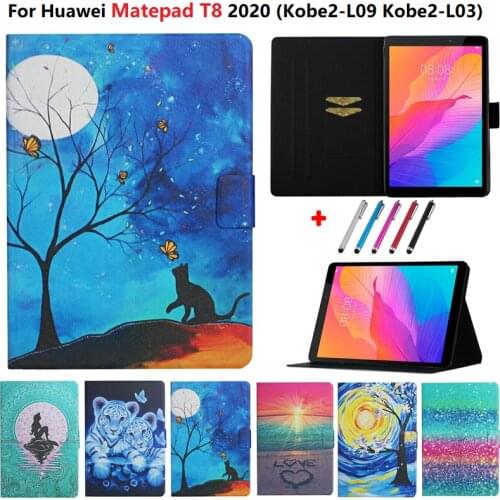 For Huawei MatePad T8 Case 8.0 inch 2020 Tree Cat PU Leather Tablet Shell for Huawei Mate Pad T8 Kobe2-L03 KOB2-L09 Cover Skin