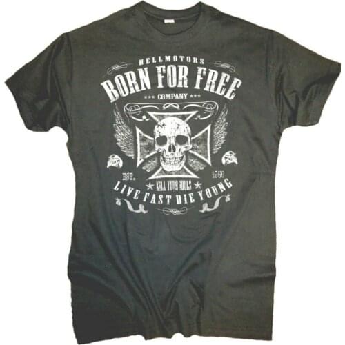 Biker Born Free Hellmotors Motorcycle Skull Rocker Hot Rod V8 Chopper Newest 2019 MenS Print Summer Style Design T-Shirt