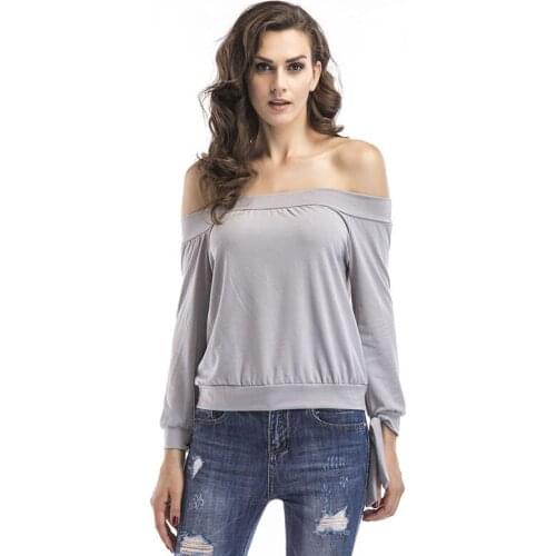 YYFS New Sexy Off Shoulder T Shirt Women Soild Color Cropped Top Long Sleeve t-Shirt Slim Bodycon Cotton Spring Female T-shirts