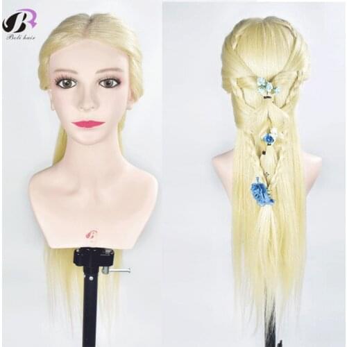 Hot Sale Blonde 70cm Female Mannequin Head For Hairdressing Practice Hair Training Manikin Doll Head With Free Desk Holder