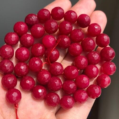 Faceted Red Chalcedony Beads Round Loose Spacer Stone Bead For Jewelry Making DIY Bracelet Necklace 15'' Strand 4/6/8/10/12 mm