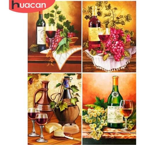 HUACAN Diamond Painting Wine Craft Kit Full Drill 5D Diamond Embroidery Landscape Pictures Of Rhinestones Home Decoration Gift