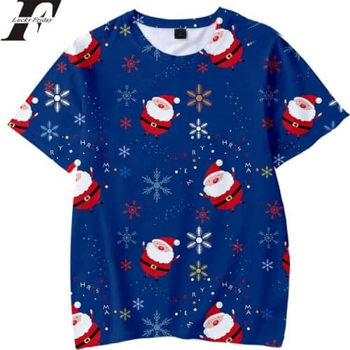 K-pop Christmas Western traditional festival Santa Claus pattern print Childrens wear Boy/girl kids Sleeve t shirt Clothes