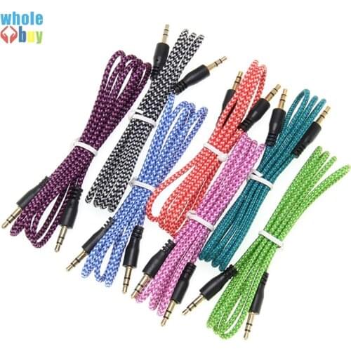 1000pcs/lot Wholesale Aux Cable Two Color 1m Nylon Braided 3.5mm Male To Male Audio Cable for Tablet Cellphone MP4 Aux Crod