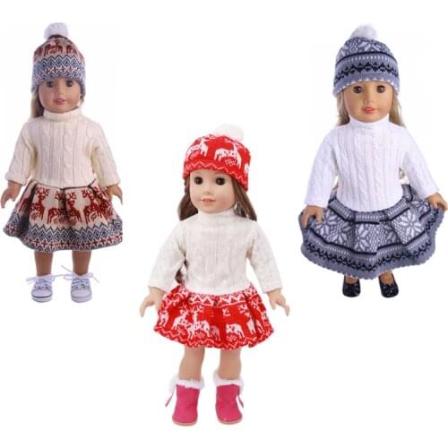 Doll Clothes 1 Piece Hat+Knitted SweaterFor 18 Inch American&43CM Doll Girls Toy DIY For 18 Doll as a gift for kids