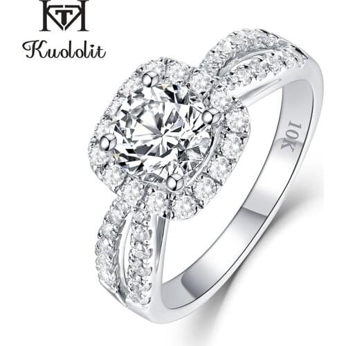 Kuololit 100% handmade ring 10K White Gold Moissanite Rings for Women Lab growth Diamonds Wedding Bride Party Rings Fine Jewelry