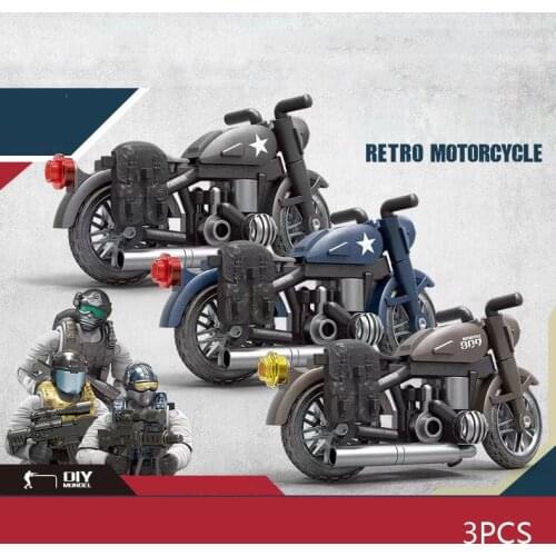 1:36 scale ww2 military Retro motorcycle army action figures mega block swat weapon gun brick toys for boys gifts