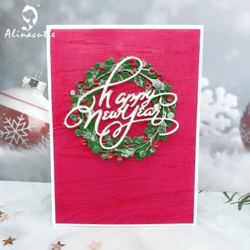Metal Cutting Die Cut Garland Happy New Year Holly Wreath Scrapbooking Paper Craft Handmade Album Card Punch Art 20102318