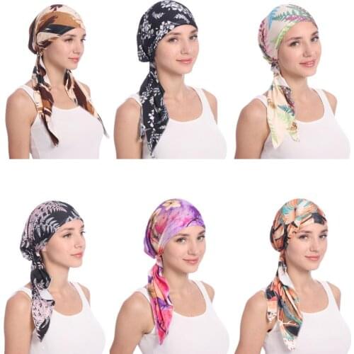 Muslim Women Beanie Turban Hat Head Scarf Stretchy Wrap Bandana Hijab Cap Hair Loss Flower Print Cancer Chemo Cap Indian Fashion