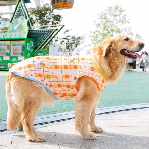Soft Pet Large Dog Plaid T-Shirt Dog Clothes Cute Shirts Summer Breathable Beach Self Cooling Vest for Big Golden Retriever Dogs
