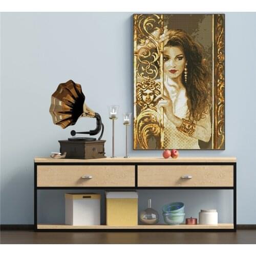 Woman Behind the Railing Cross Stitch Package Aida 14ct 11ct Printed Fabric Embroidery kit DIY Handmade Needlework Home Decor