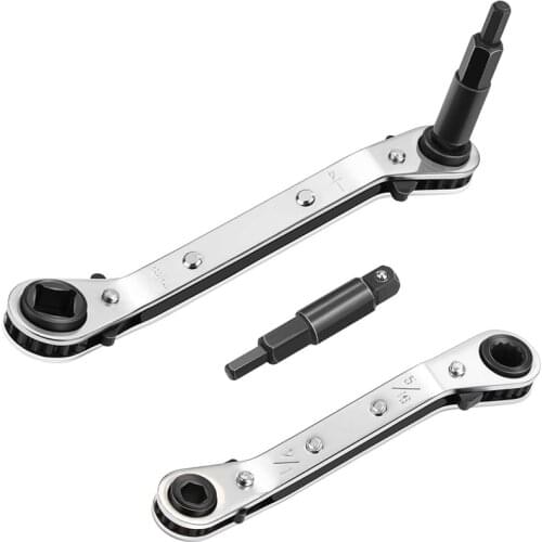2Pcs Refrigeration Service Wrench Set, 3/8Inch to 1/4Inch, 5/16Inch x 1/4Inch Ratcheting Wrench with Hex Bit Adapter