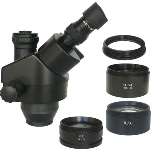 2020 New 7X-45X Simul-Focal Trinocular Zoom industrial Stereo Microscope Head+1X 0.5X 0.7X 2.0X auxiliary objective lens barlow