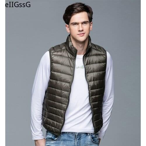 New Mens Winter Jacket 90% White Duck Down Vest Portable Ultra-light Sleeveless Jacket Portable Mens Vest Hot Sale Down Vest