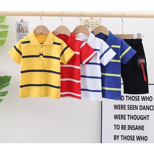 New Boys Sets Casual Kids Clothing Sets Stripe T-Shirt + Shorts 2 Pcs Childrens Clothing Square Collar Baby Boys Clothes 1-5 Y