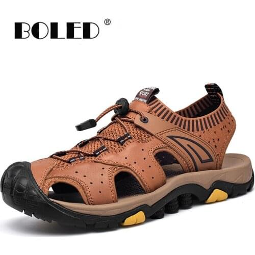 Genuine Leather Men Sandals Shoes Plus Size Summer Shoes Beach Sandals Man Outdoor Non-Slip Water Walking Shoes