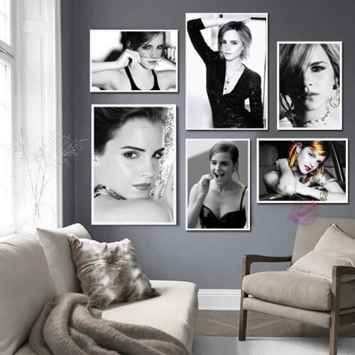 Emma Watson Poster Actress Black And White Portrait HD Canvas Wall Art Painting Prints Modern Home Room Bar Decor