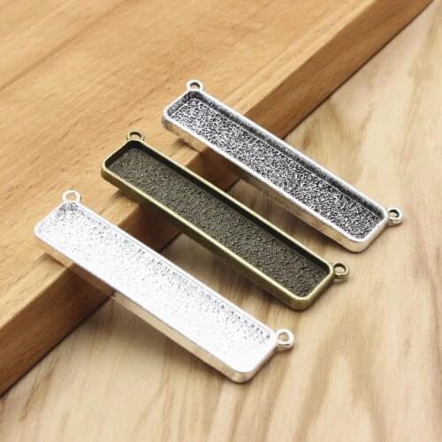 Fit 10x50mm 2 loop Rectangular Cabochons Pendant Vintage Tray Cameo Frame Bezel Settings For DIY Making Accessories 5pcs K06257