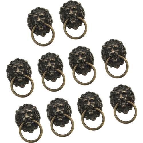 10pcs Lion Head Cabinet Pulls Knobs Handles Furniture Door Cabinet Drawer Dresser Zinc Alloy Vintage Pull Handle Knob Ring