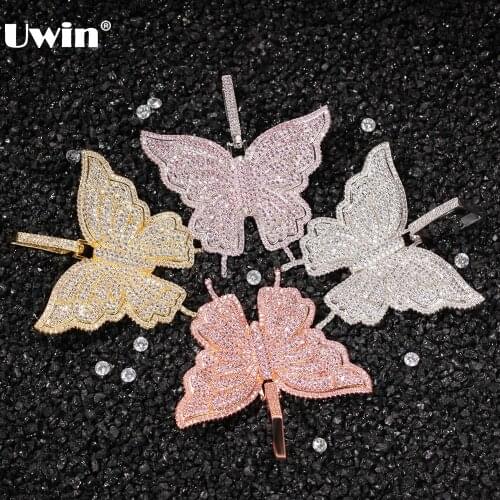 UWIN Fashion Jewelry Copper Butterfly Pendant Necklaces Paved Iced Out AAA Cubic Zirconia Chain Men and Women Hiphop Jewelry