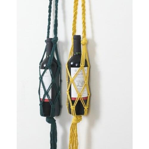Knotted Macrame Wine Bottle Holder Boho Bottle Bag Wine Hanging Bottles Woven Rope Net Pocket Wine Bags