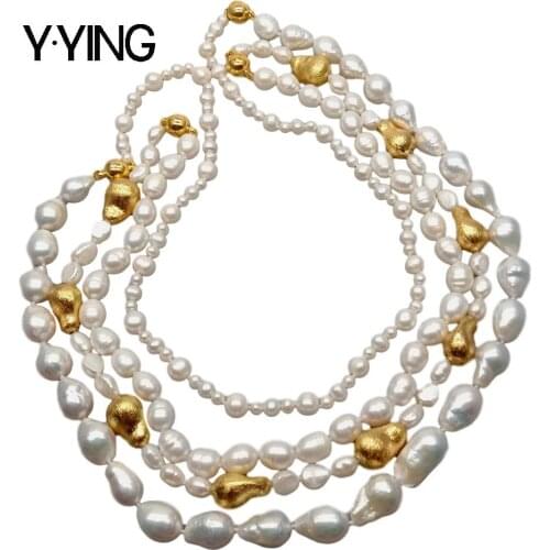 Y·YING natural Freshwater Cultured White Keshi Pearl Necklace Statement Choker 17" sweater chain necklace for women