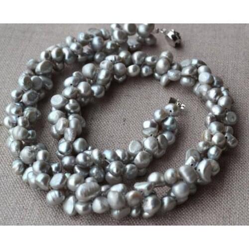 Grey Pearl Jewelry, 46cm AA 6-7mm Freshwater Pearl Necklace,100% Real Pearls Necklace,Handmade Jewelry