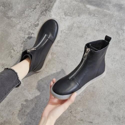Winter Boots Women Casual Shoes Fashion Genuine Leather Ankle Boots Soft Bottom Comfortable Boots Front Zipper Ladies Boots