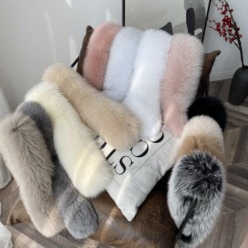 80CM Winter 100% Real Fox Fur Scarf Straight Collar Womens Coat Hat Warm Decoration Trim Natural Fox Scarves Luxury Thick Shawl